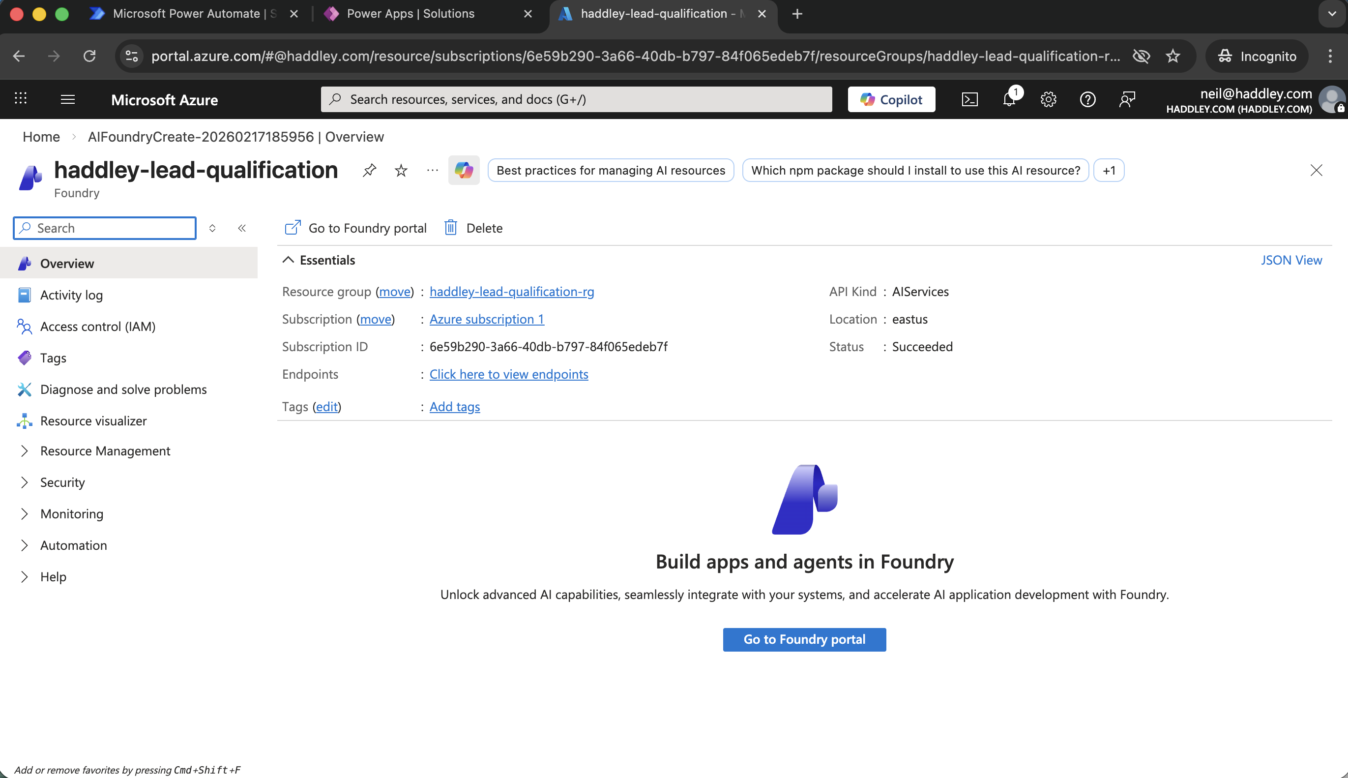 Go to Foundry portal